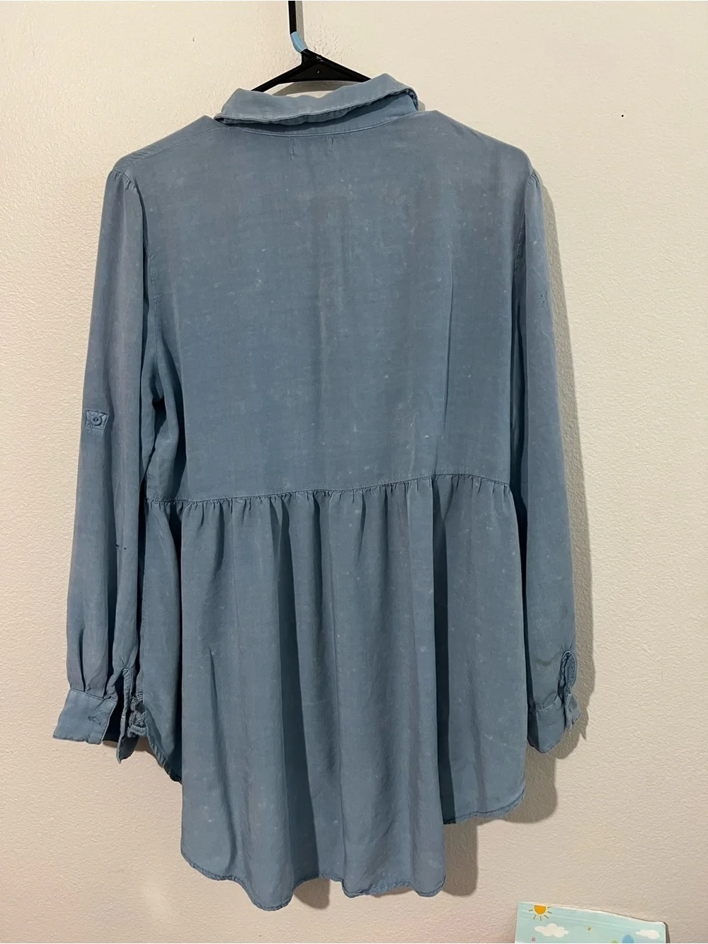 Umgee Dusty Blue Button-Front Baby doll Peplum Tunic with Lace Hem - Picture 13 of 16